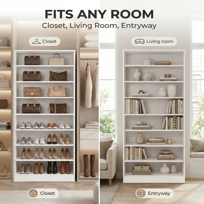 9-Tier Tall Wood Shoe Storage Cabinet with Adjustable Shelves for Entryway