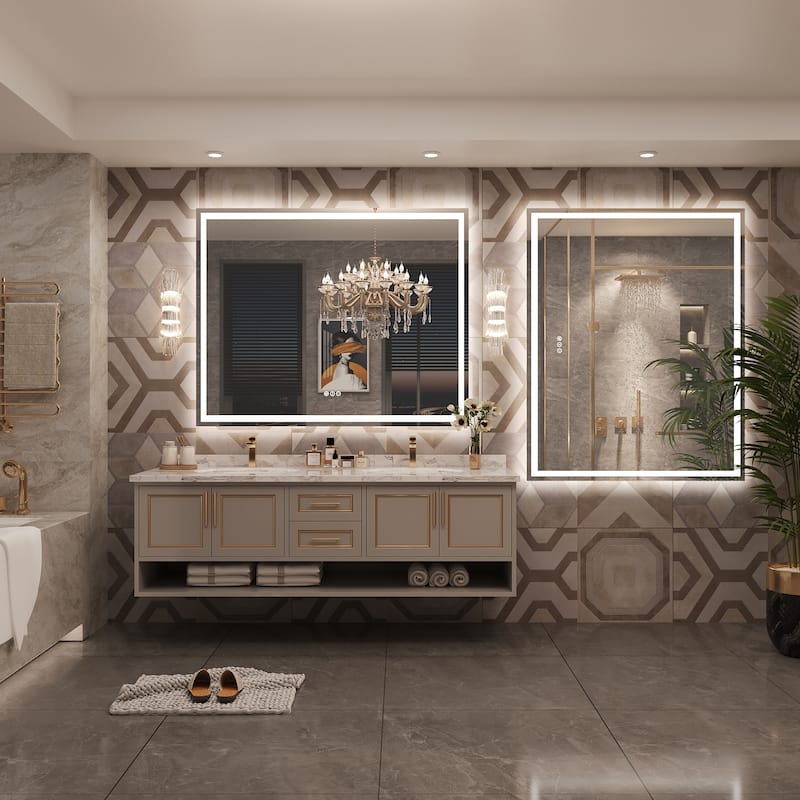 Frameless LED Front Light and Backlit 3 Colors Dimmable Anti-Fog Wall Bathroom Vanity Mirror