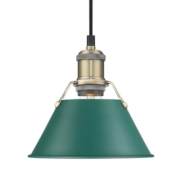slide 2 of 3, Yep by Golden Lighting Orwell 1-light 8in Pendant in Aged Brass and Pine Green shade - Small Pendant - 7"