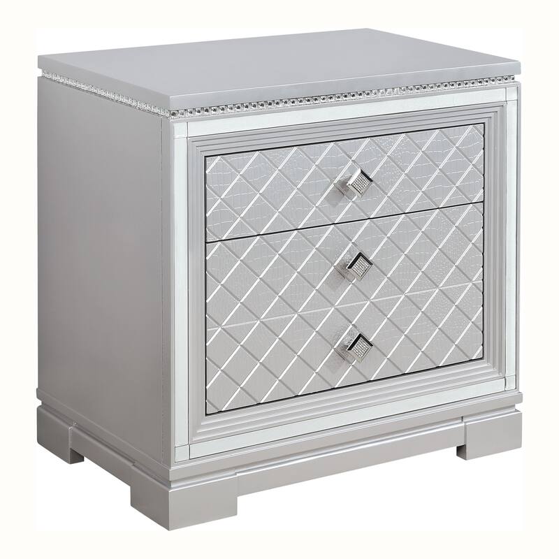 Seleena Glam Silver Wood 3-Drawer Nightstand with USB Charger by Furniture of America