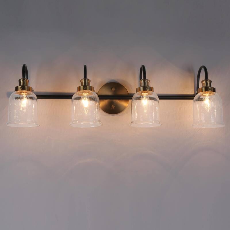 Mid-Century Modern Black Gold 2/3/4-Light Bathroom Vanity Light Seeded Glass Wall Sconces