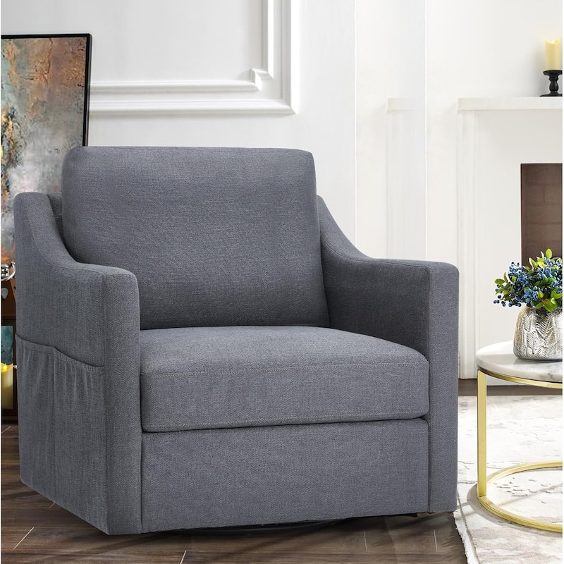 Swivel Accent Chair - Modern Linen Armchair with Removable Cover for Living Room & Reception