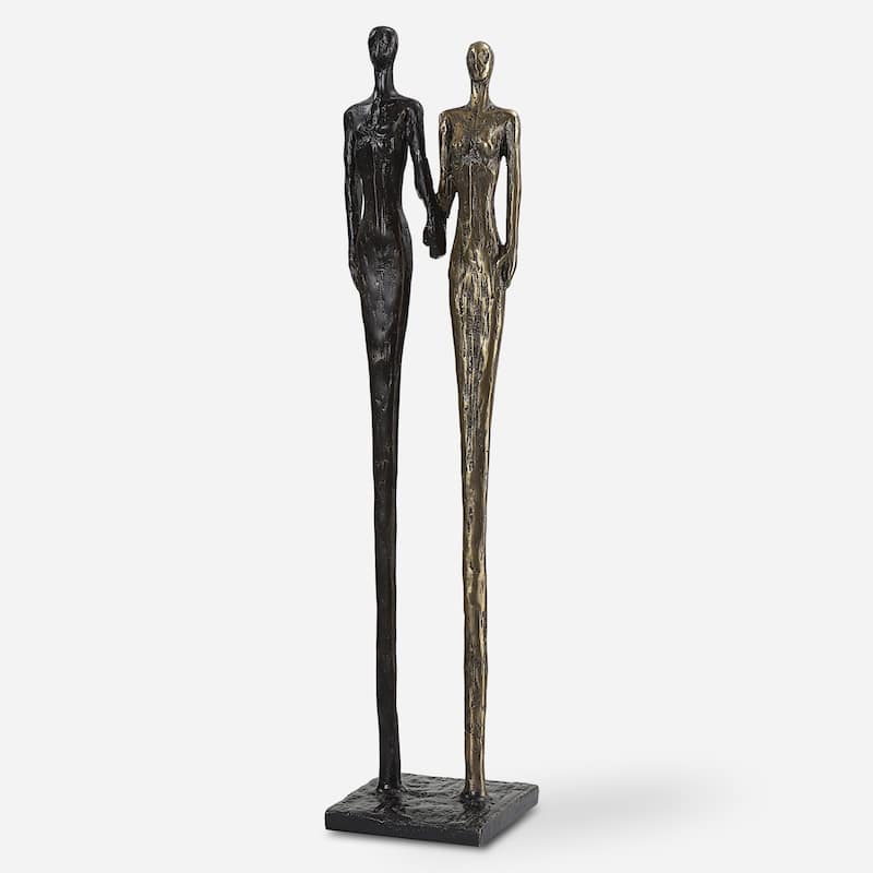 Two People Holding Hands Cast Iron Sculpture - 20" - Bronze and Brass Finish