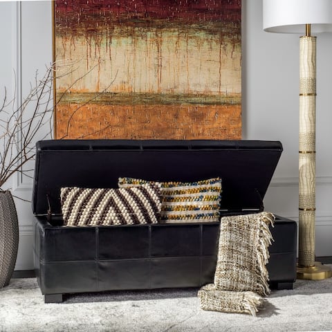 SAFAVIEH Madison Black Bicast Leather Storage Bench - 46.9" x 18.3" x 16.7"