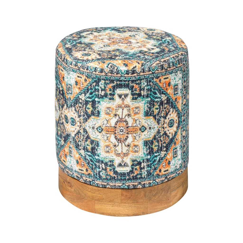 Alden Decor Flora Upholstered Mango Wood Ottoman