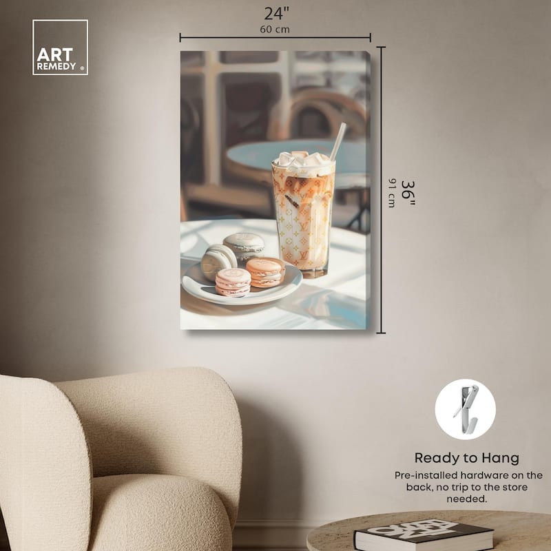 Glam Iced Coffee and Macarons Canvas by Art Remedy, Gallery Wrapped