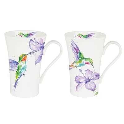 Roy Kirkham LATTE MUG 600ML-HUMMBIRDS - Set of 2, Bone China Made in England