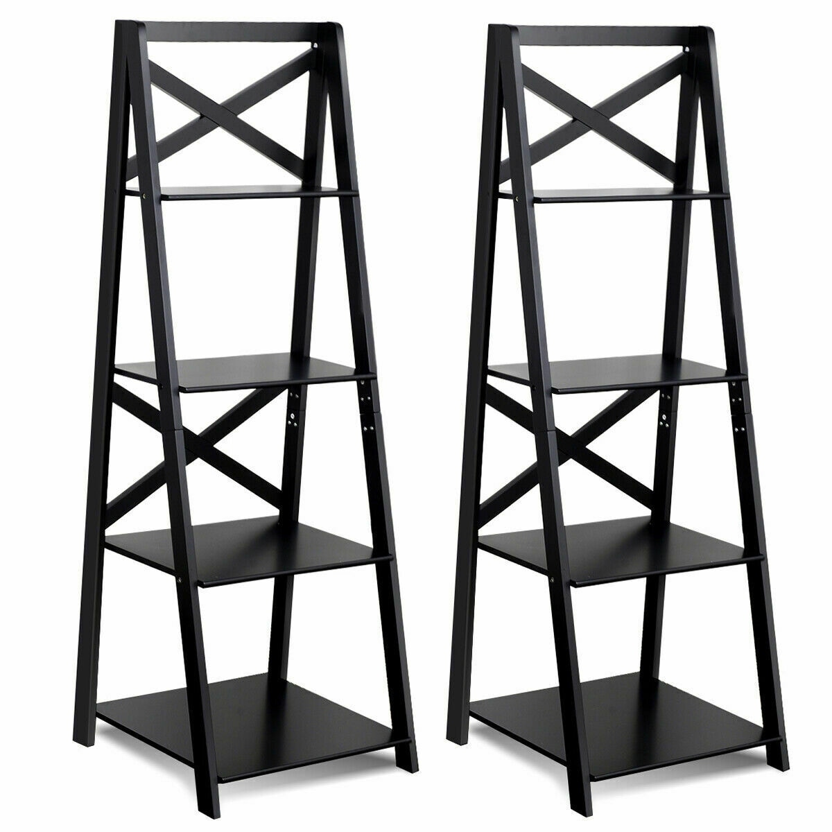 2 Pcs 4-Tier Ladder Shelf Bookshelf Bookcase Storage Display Leaning