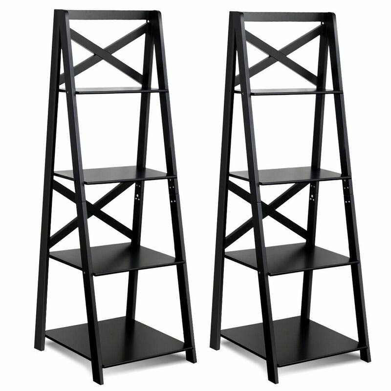 Costway 1PC/2PCS Ladder Shelf 4-Tier Bookshelf Bookcase Storage - Black-2 PCS