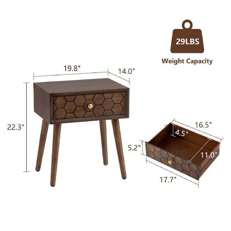 SUNBURY Morden Brown Nightstand with Drawer (Set of 2)