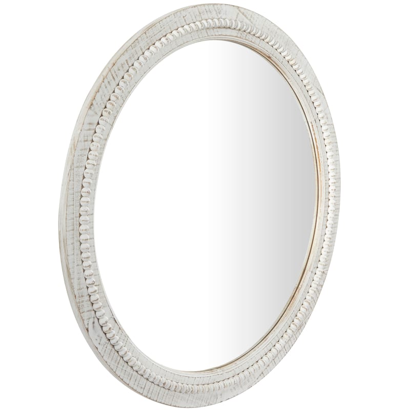 Contemporary Wood Distressed Wall Mirror with Beaded Detailing - Brown or White