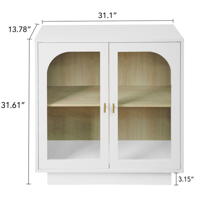 Storage Cabinet with 2 Acrylic Door, Wooden Kitchen Pantry Sideboard, Display Cabinet with Metal Handles & Adjustable Shelves
