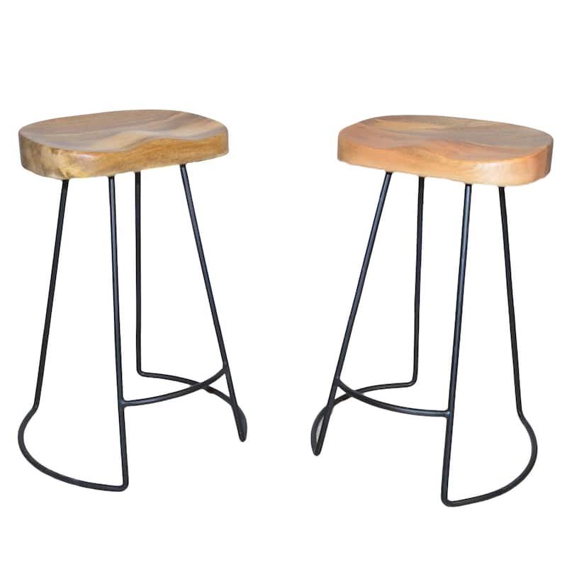 HomeRoots Set of Two 25" Natural And Black Steel Backless Counter Height Bar Chairs