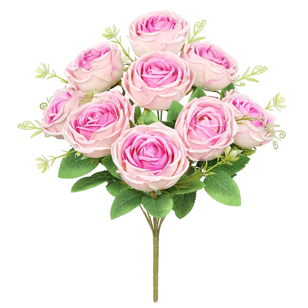 Set of 2 Pink Lavender Artificial Vintage Cabbage Rose Flower Stem Bush Bouquet 17in - 17" L x 10" W x 10" DP