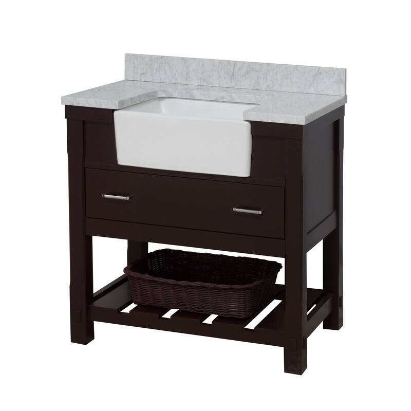 KitchenBathCollection Charlotte 36" Farmhouse Bathroom Vanity with Carrara Marble Top