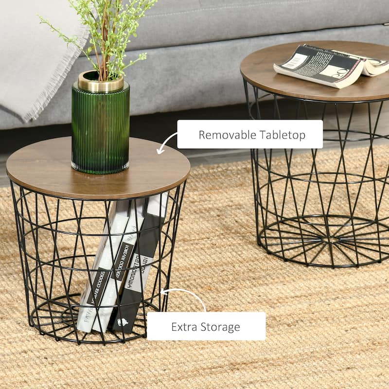 End Tables Set of 2, Nesting Tables with Storage, Round Accent Side Tables with Removable Top for Living Room