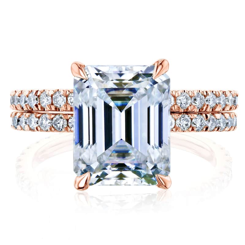 Kobelli 4.25 Carat Forever One Moissanite & Lab Grown Diamond 14k Solid Gold Emerald Butterfly Basket Bridal Set - Rose - 5.5