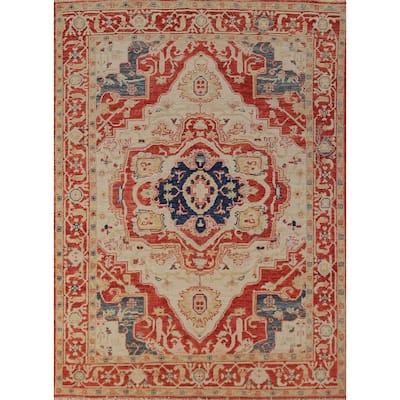 Vegetable Dye Heriz Serapi Oriental Rug Handmade Wool Carpet - 4'11"x 6'9"