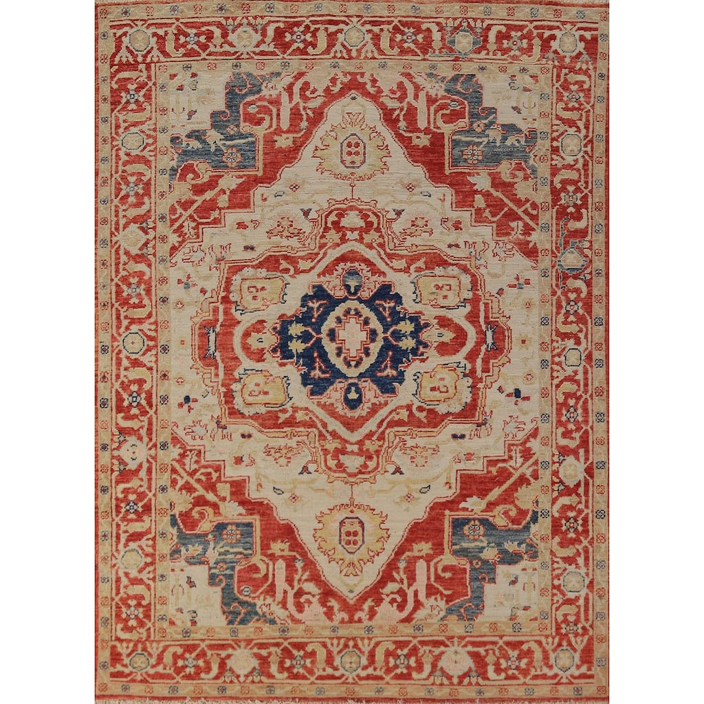 Vegetable Dye Heriz Serapi Oriental Rug Handmade Wool Carpet - 4'11"x 6'9"