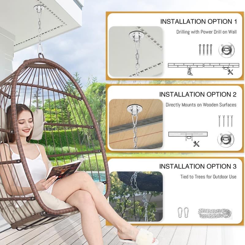 FINCATI Outdoor Royal Egg Chair Without Stand, 350 lbs Indoor Comfy Hanging Egg Chair Without Stand, Egg Swing Without Stand