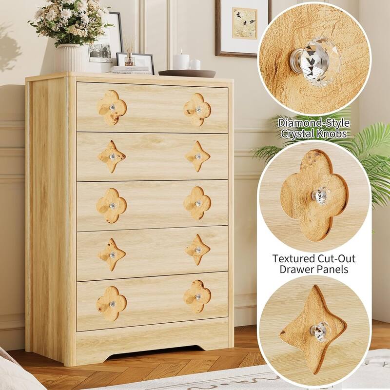 Fluted 5 Drawer Tall Dresser for Bedroom, Living Room, Hallway