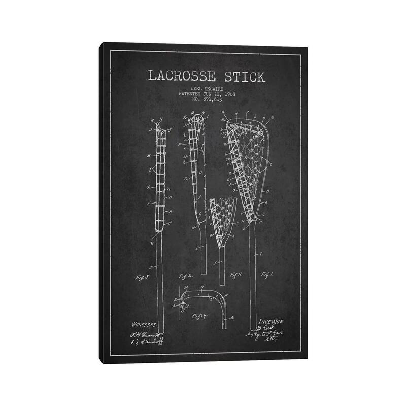 iCanvas "Lacrosse Stick Charcoal Patent Blueprint" by Aged Pixel Canvas Print