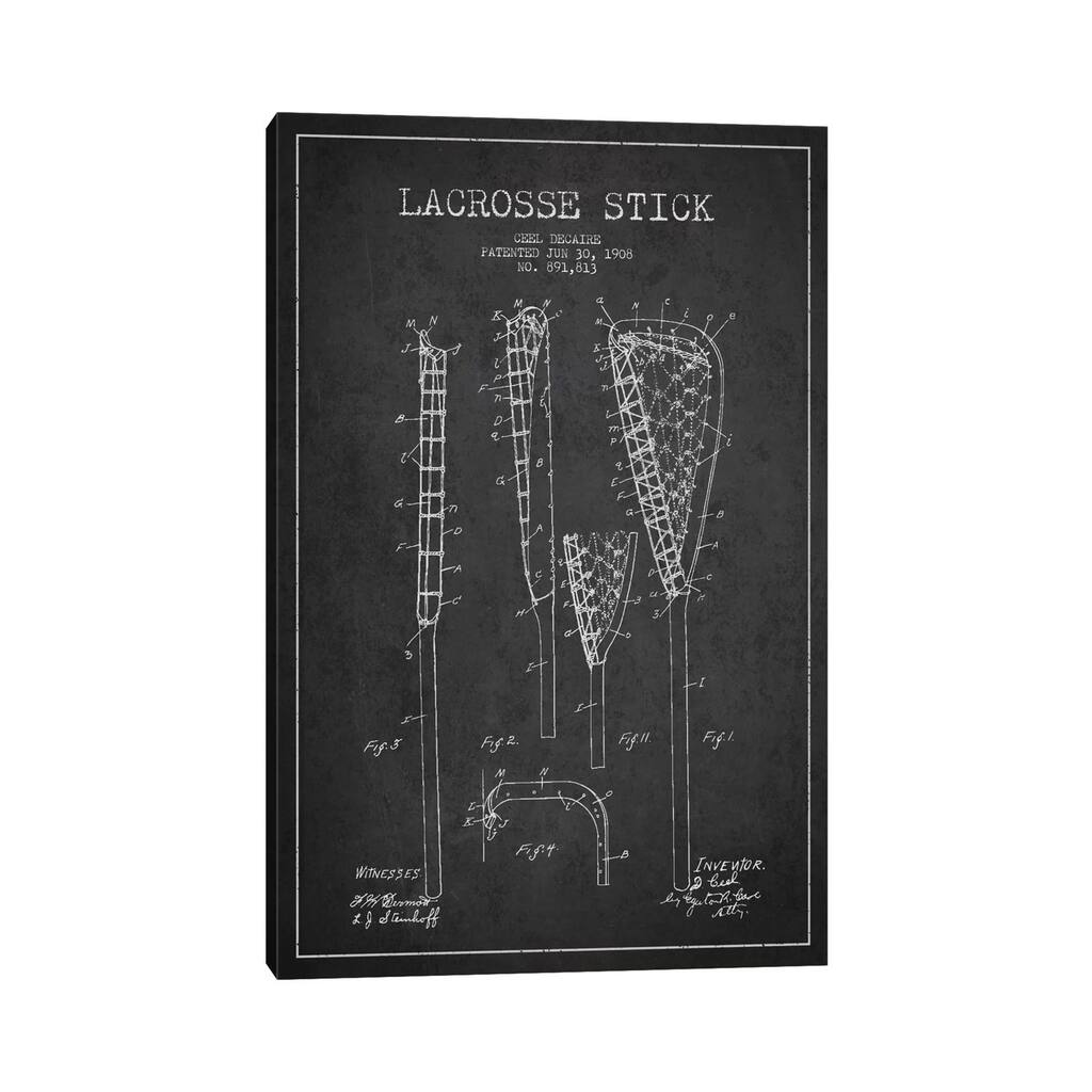 iCanvas "Lacrosse Stick Charcoal Patent Blueprint" by Aged Pixel Canvas Print