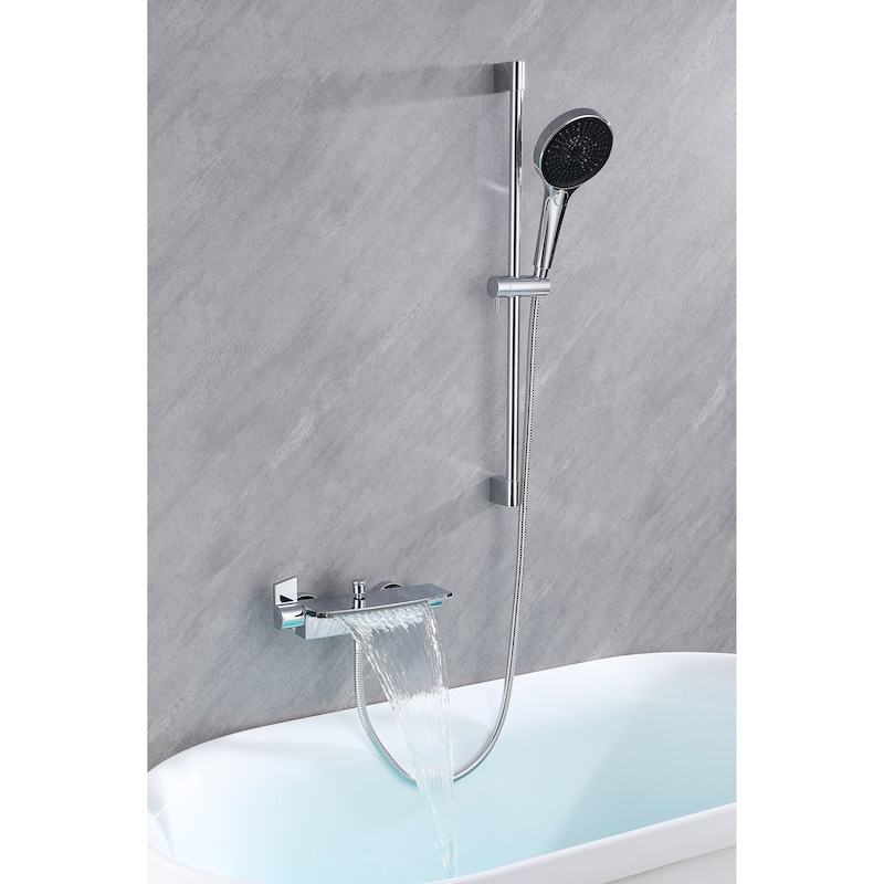 Ella Laydown 30x60 Walk in Bathtub, Waterfall Wall Mount Faucet, Hand Shower, Slider Bar in Chrome