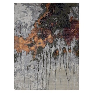 Shahbanu Rugs Agreeable Gray, Abstract Dripping Design, Wool and Pure ...