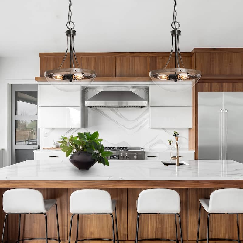 Modern Farmhouse 3-Light Glass Chandelier Island Pendant for Kitchen Island Breakfast Nook - D12'' x H75.5''
