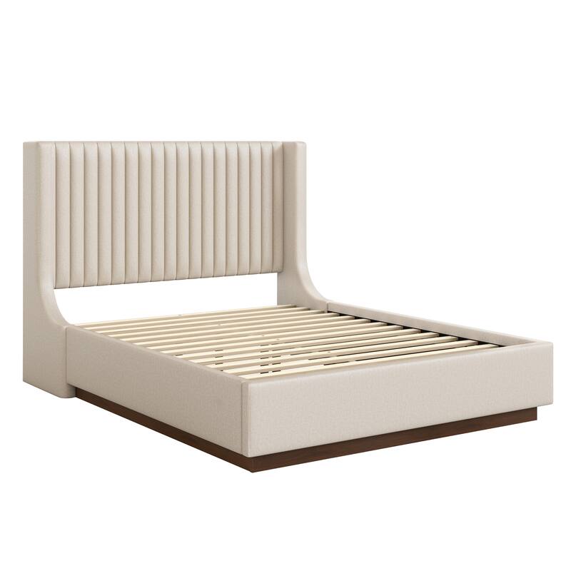 Wooden Upholstered Platform Bed with Padded Headboard-Queen/King Size