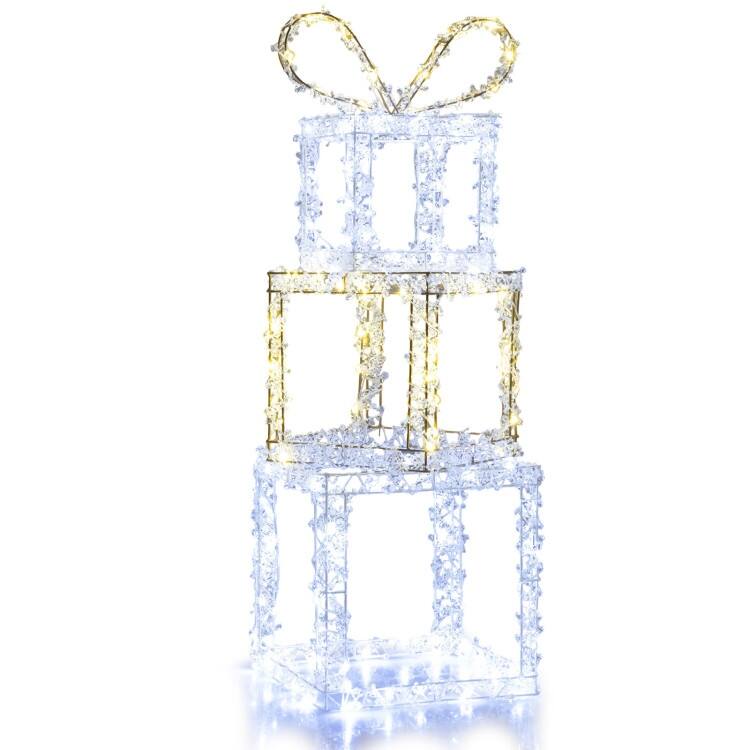 Multi-Color Metal Acrylic Lighted Stacked Gift Boxes with 200 LEDs for Holidays - Multi Color - 12" x 12" x 3 ft