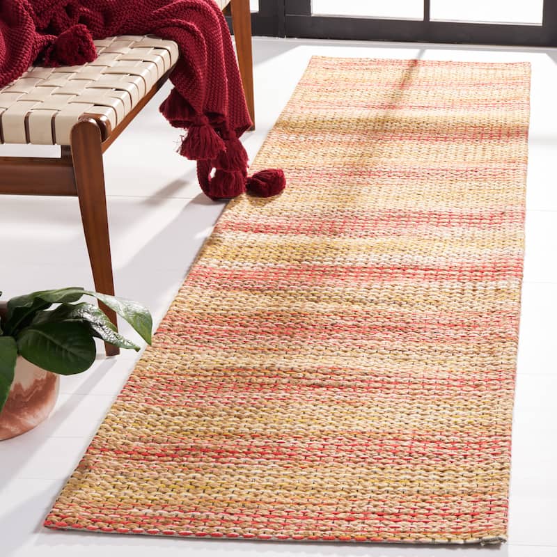 SAFAVIEH Handmade Marbella Bohumira Jute & Wool Rug - 2'3" x 8' Runner - Natural/Red