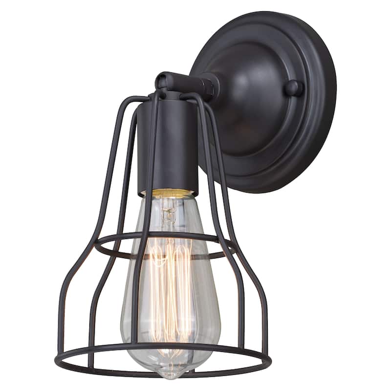 Clybourn 1 Light Bronze Adjustable Wire Cage Bathroom Wall Fixture - 5.38-in W x 9.75-in H x 6.75-in D - Oil Rubbed Bronze - 5.38-in W x 9.75-in H x 6.75-in D