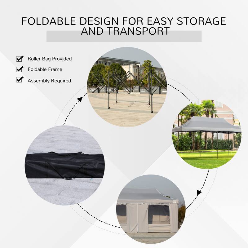 Outsunny 20' x 10' Pop Up Canopy Tent Large Outdoor Shelter with 7 Removable Zippered Sidewalls and Roller Bag
