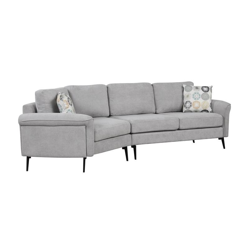 111" Chenille Curved 3-Seater Sofa with Removable Patterned Pillows