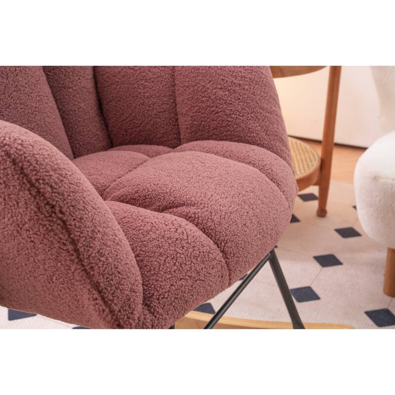 Mid Century Modern Teddy fabric Tufted Upholstered Rocking Chair Padded Seat for Living Room Bedroom
