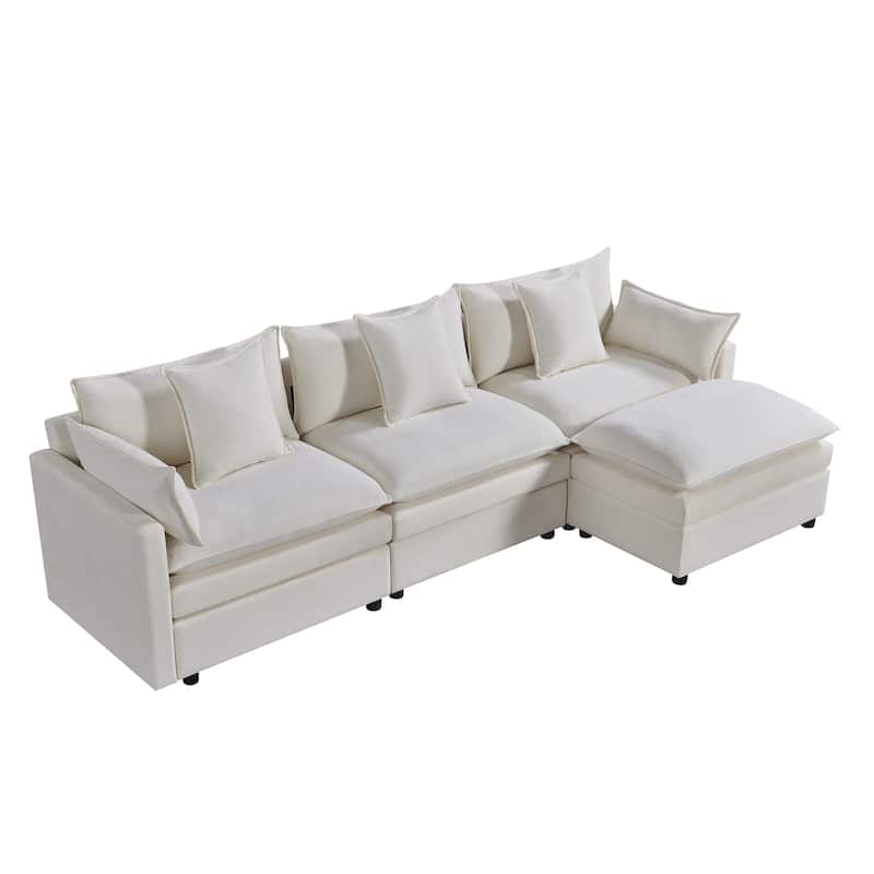 108.66"Chenille L-shaped Sectional Sofa with Convertible Chaise,Comfy Cloud Couch Deep Sectional Sofa with Ottomans