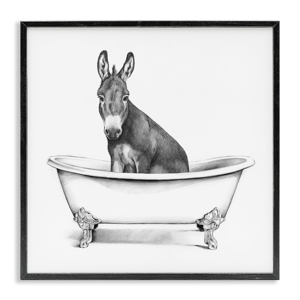 Stupell Donkey in Claw Tub Farm Animal Bathroom Sketch Framed Wall Art,12x12 - White