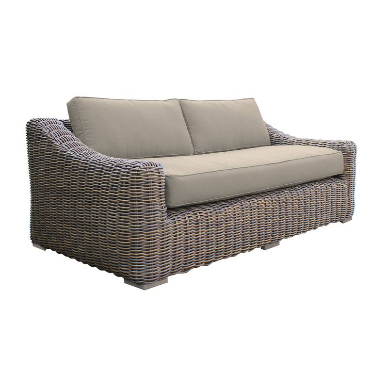 Verano Brown Wicker and Acacia Wood Deep Seating 81" Outdoor Sofa with Cushions