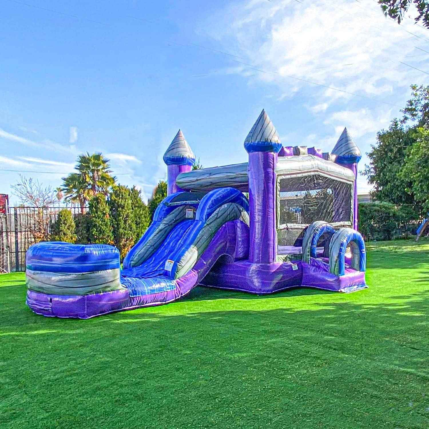 XJUMP 13' Purplish Castle Commercial Grade Bounce House Water Slide Combo with Splash Pad for Kids (with Air Blower)