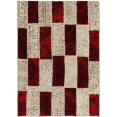 ECARPETGALLERY Hand-knotted Color Transition Patchwork Red Wool Rug - 4'5 x 6'2