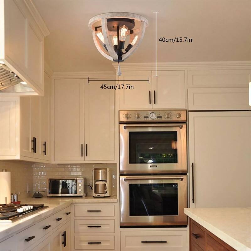 4-lights Rustic Globe Lamp Wood Chandelier Ceiling Lamp Pendant Light - 17" x 15"