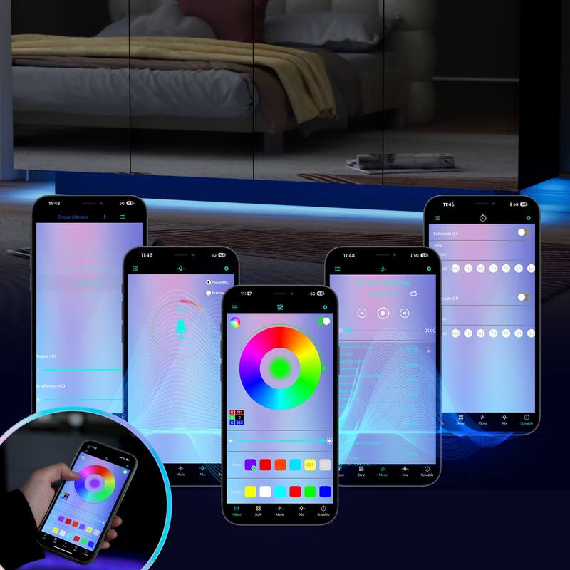 LED Illuminated Mirror 4 Doors Cabinet Modern Smart Storage Cabinet