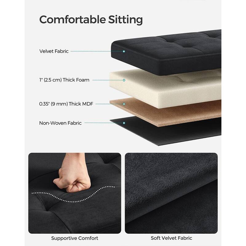 Velvet Padded Storage Ottoman Bench with Foldable Design and Hidden Compartment for Living Room or Bedroom