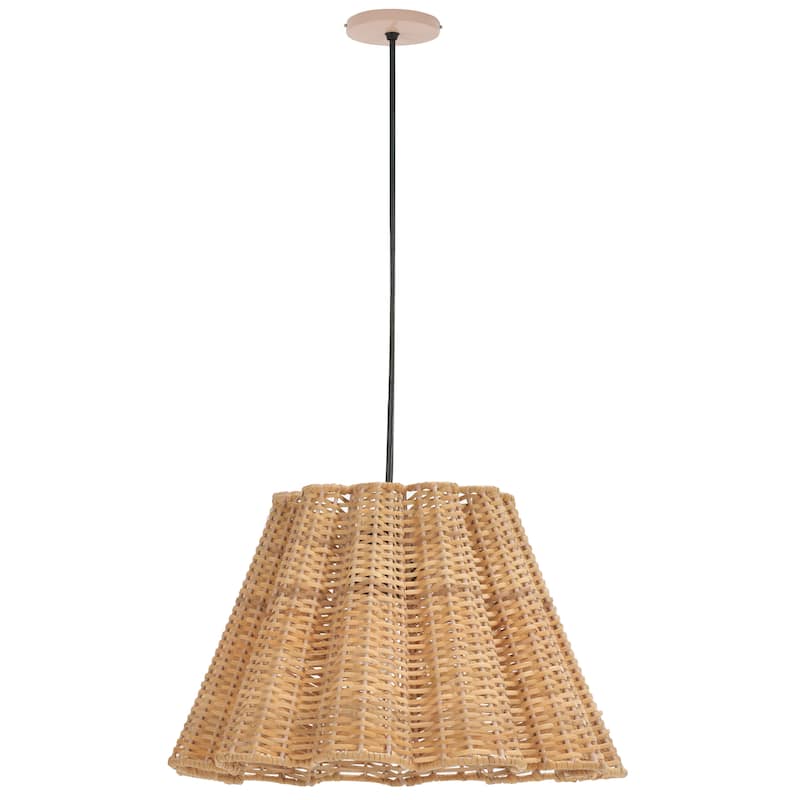 SAFAVIEH Melora 12-Inch Cane Shade Pendant Light, Hardwired Woven Ceiling Fixture (E27 Base) - 12"W x 12"D x 7"H