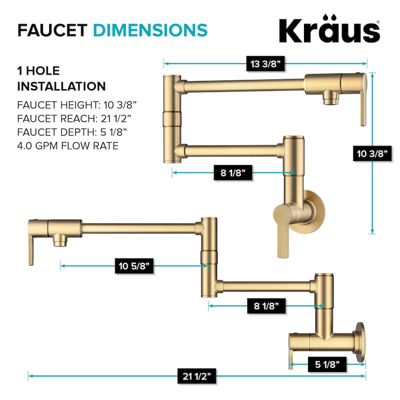KRAUS Oletto Wall Mount Pot Filler Kitchen Faucet with Retractable Arm