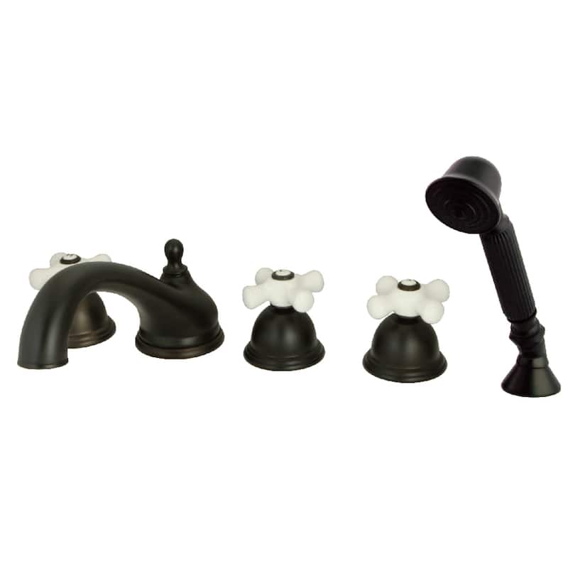Kingston Brass Milano 5-Hole Deck Mount Roman Tub Faucet with Hand Shower