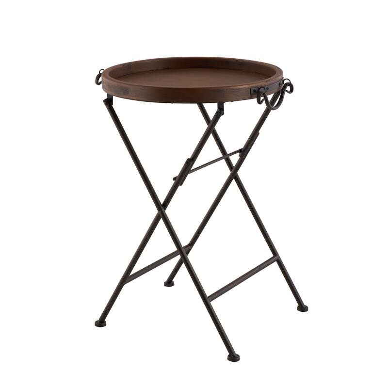 Metal Accent Table with Brown Wood Top - Black - Roche River Decor