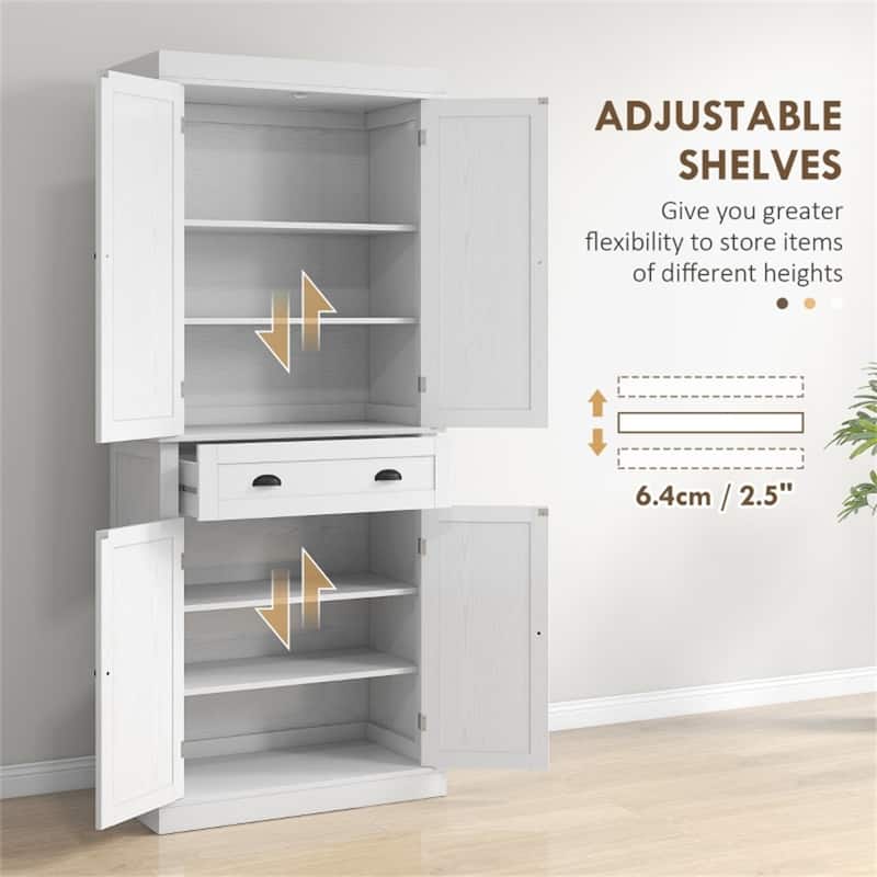 Wood Grain Pantry Cabinet with Drawer and Adjustable Shelves - 30" W x 16" D x 72" H